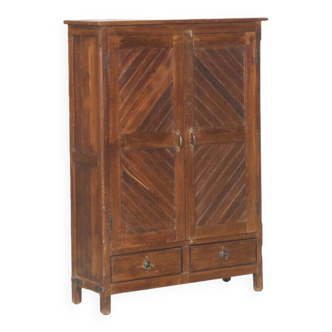 Narrow high sideboard furniture cabinet 2 drawers old teak wood piece of origin india