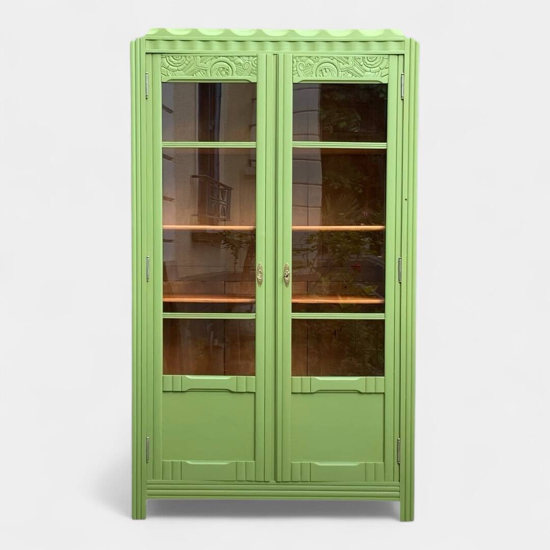 Armoire parisienne vitrée art déco 1930 kaki