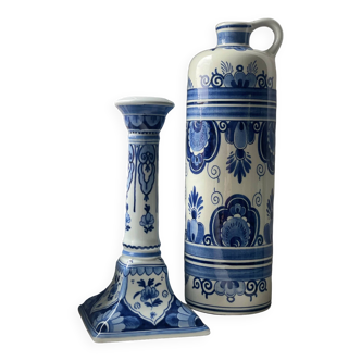 Delft candle holder + Bottle of olive oil