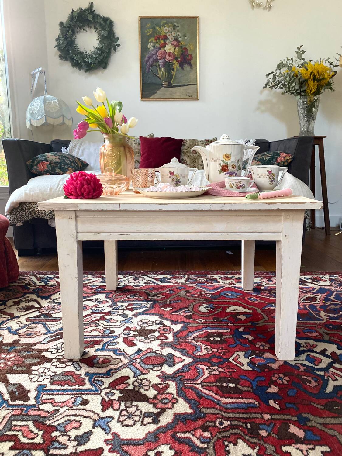 Farmhouse coffee table in antique weathered wood