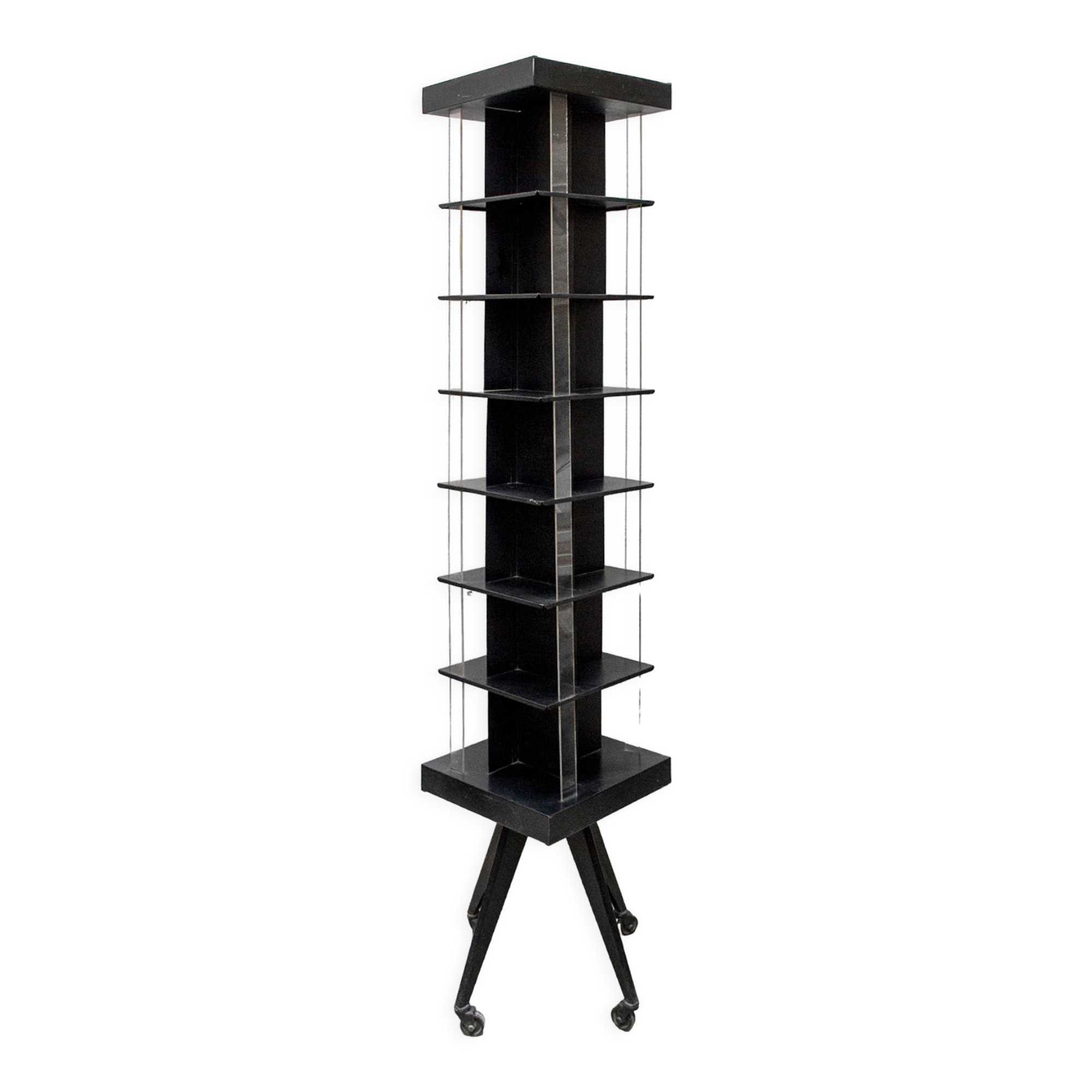 Iron and plexiglas bookcase with wheels, Italy 60s