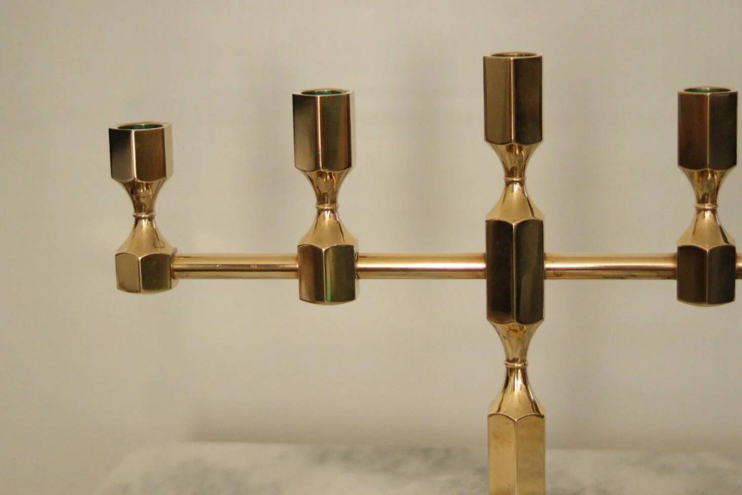 Swedish brass five arm candelabra by Gusum