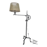Lampadaire en fer forgé et cannage, 1970