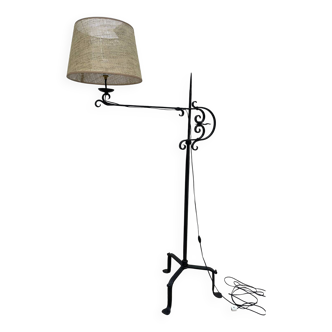 Wrought iron and cane floor lamp, 1970