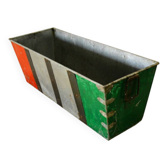 Vintage zinc metal planter with piece handles and original patina from India