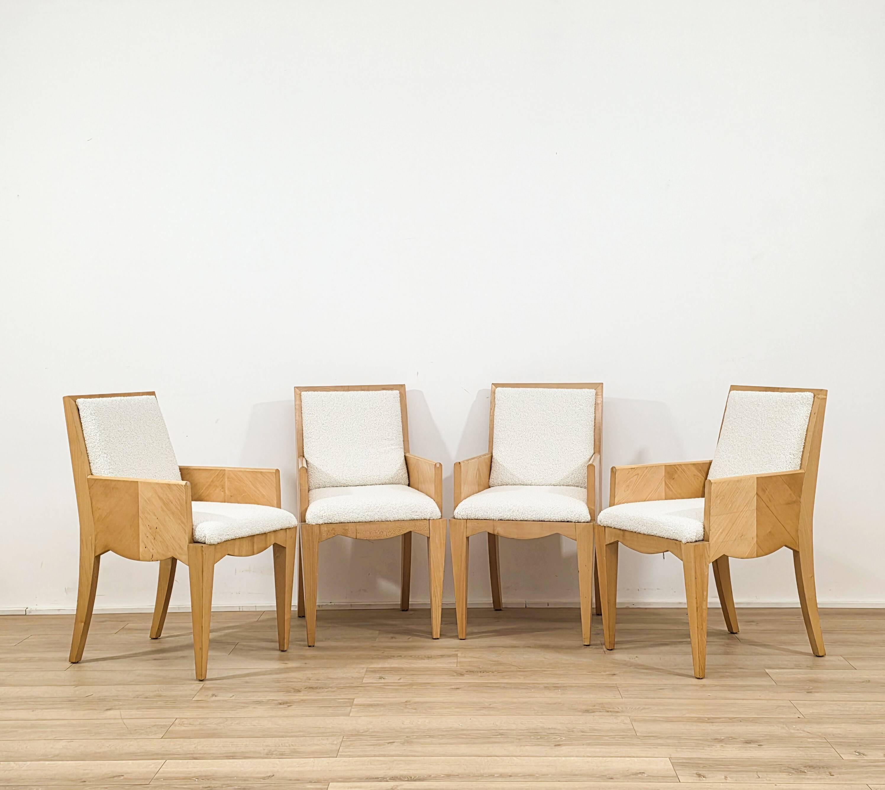 Set of five antique wooden chairs / armchairs.