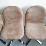 Suite de 4 chaises vintage 1970 en daim & acier
