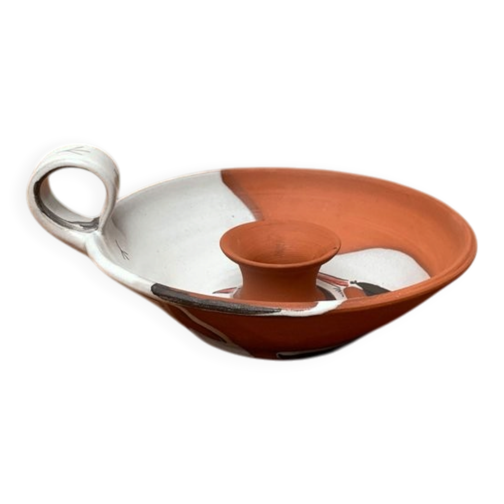 Workshop pottery candlestick from mid-century German with bird motif by Töpferei Bücking Börnsen, 1960s.