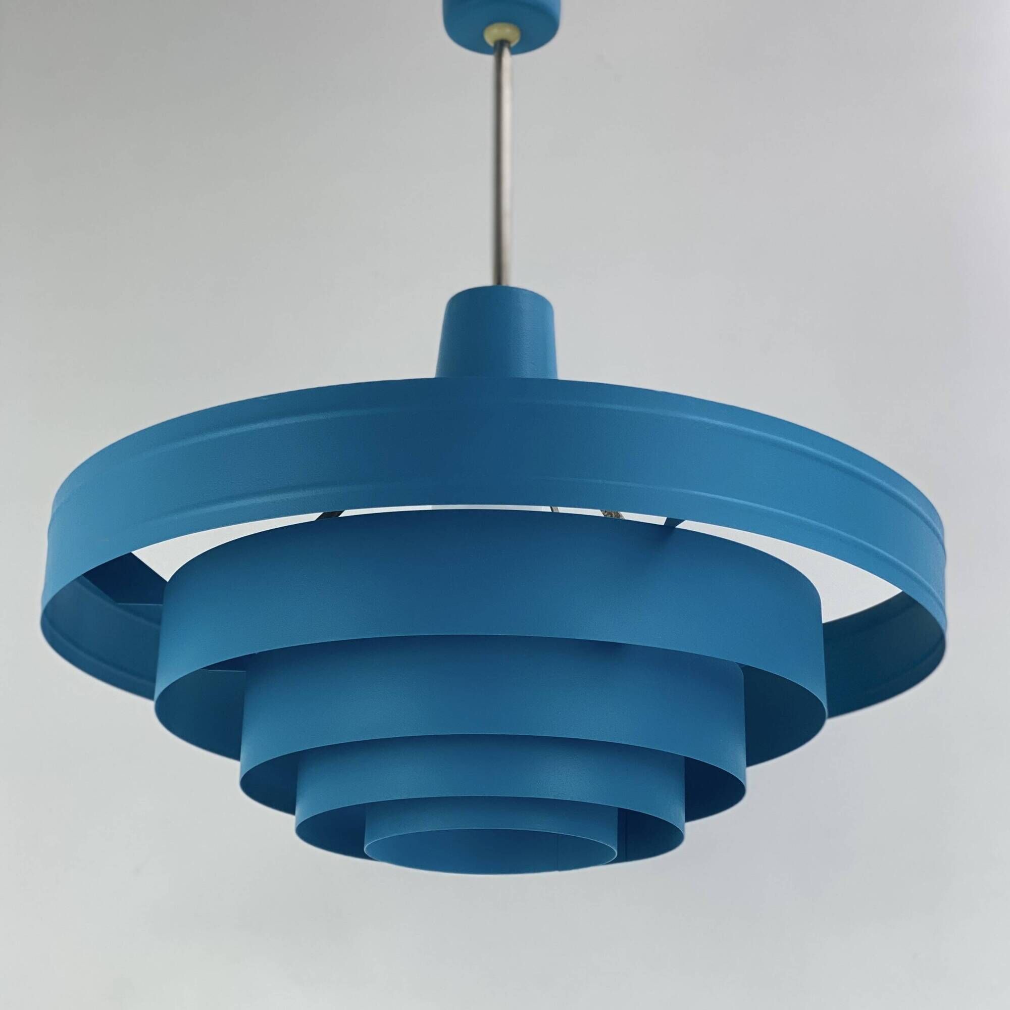Vintage 1960s Metal Pendant Light - Blue Design