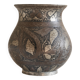 Antique pyriform Bidri vase in the shape of a pyramid.