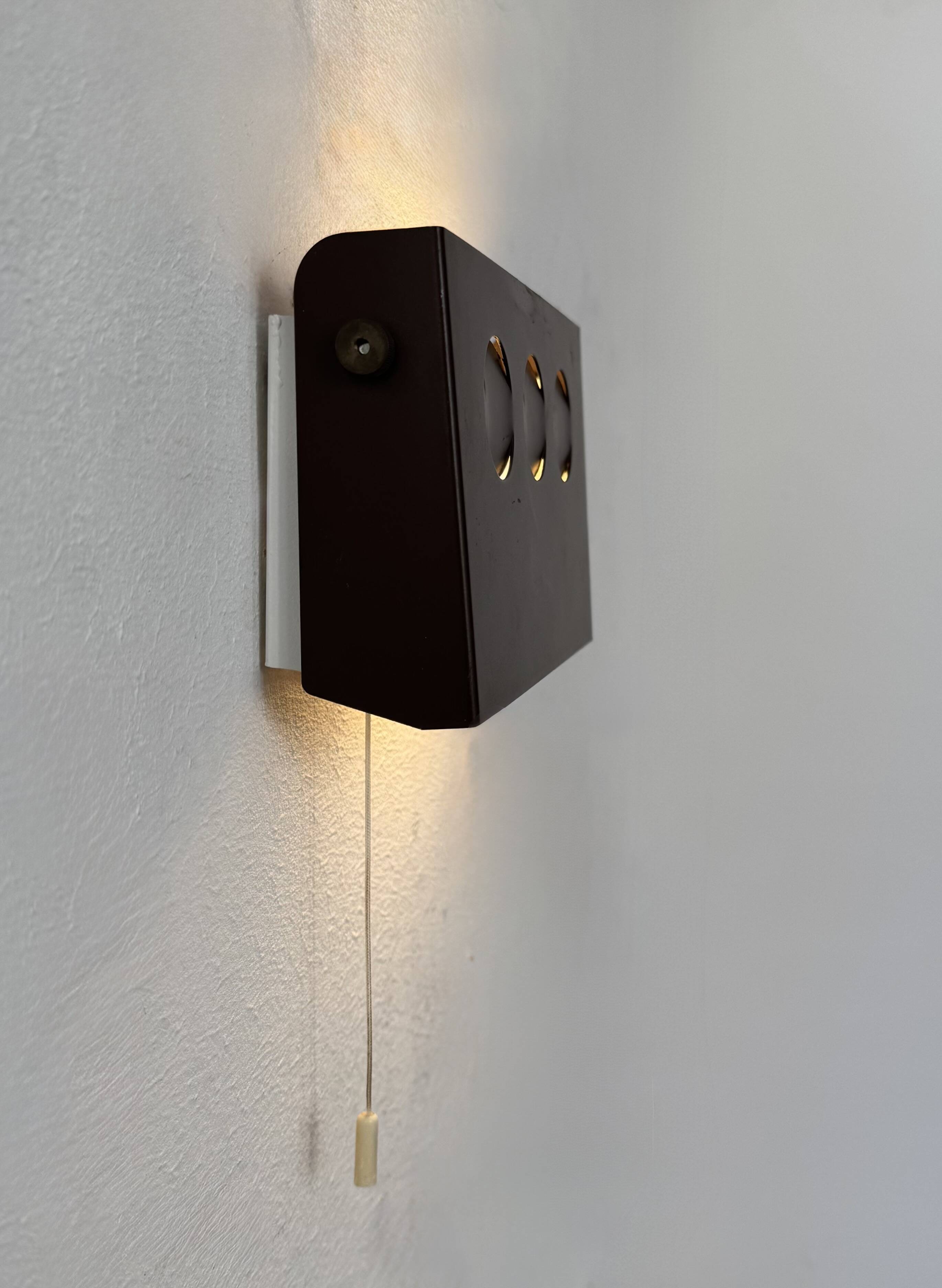 Vintage adjustable wall light, brown painted metal, Denmark, 1970