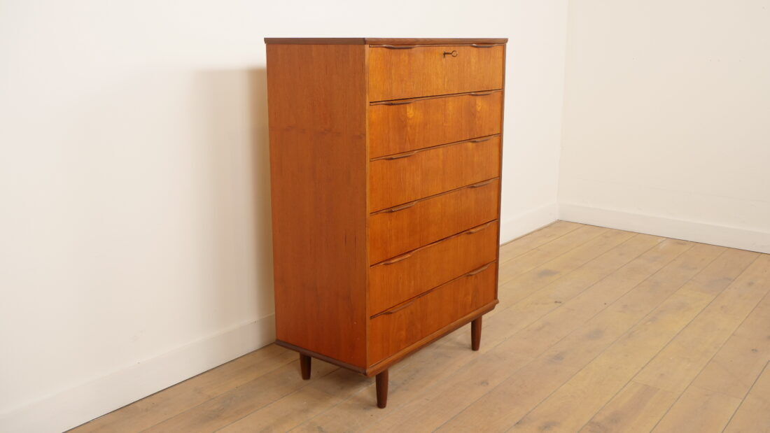 Commode vintage | Teck | 6 tiroirs | 121 cm