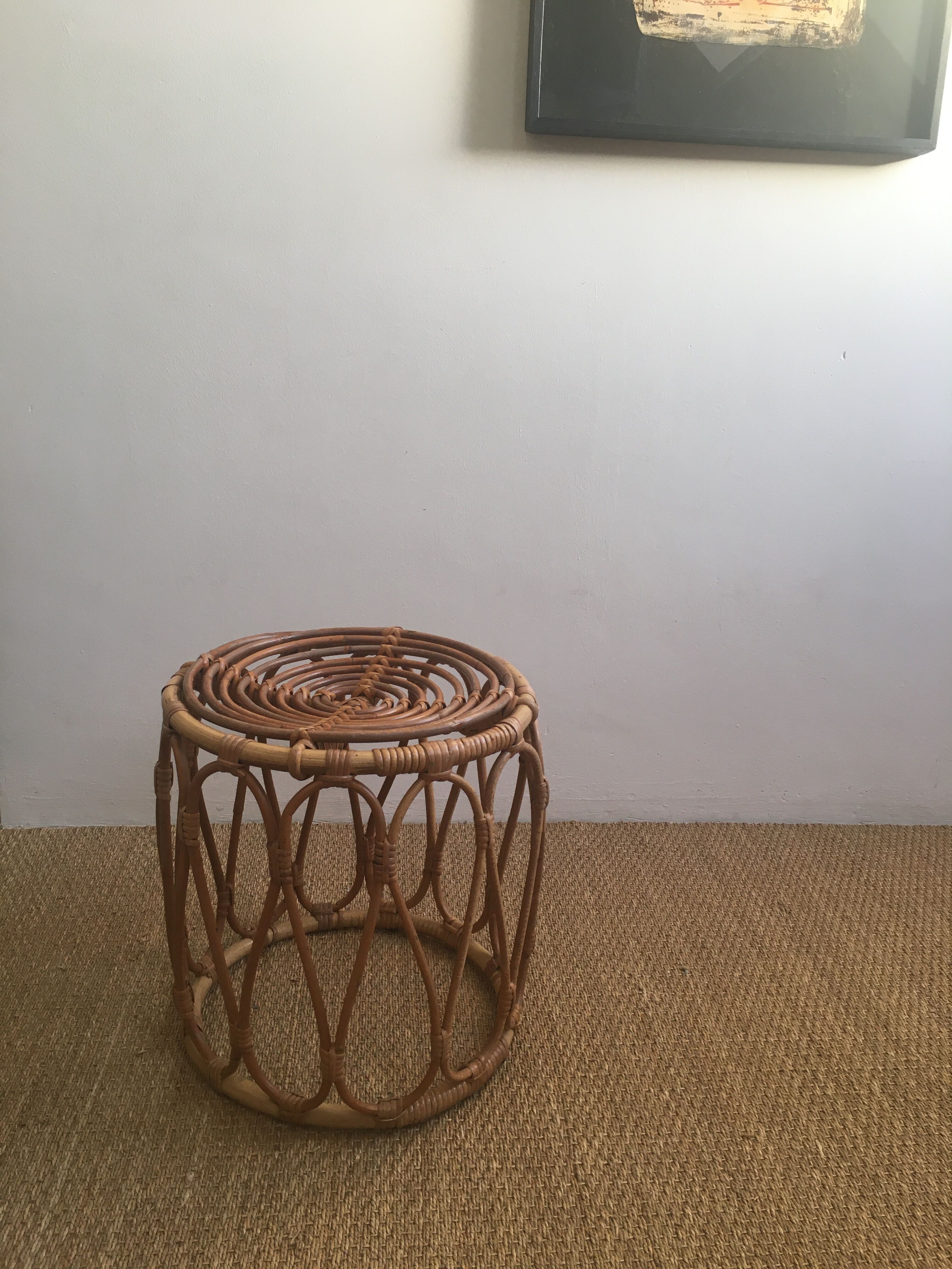Vintage rattan pouf stool