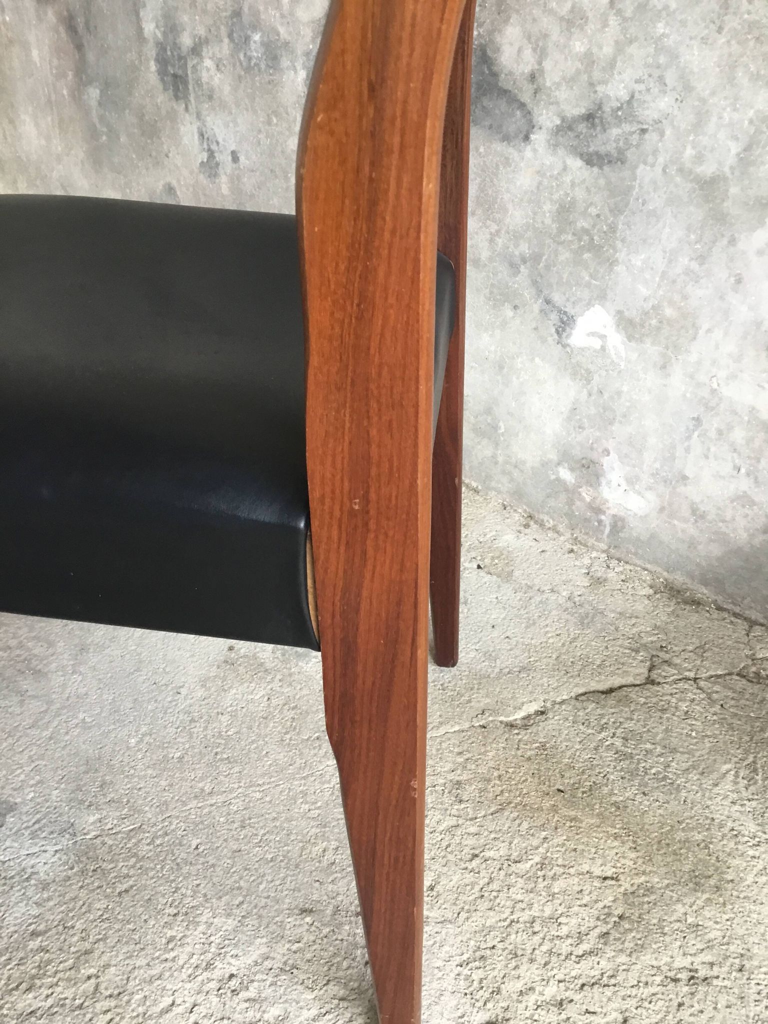 Pair of Scandinavian chairs Ameublement NF black imitation leather and teak - 1960
