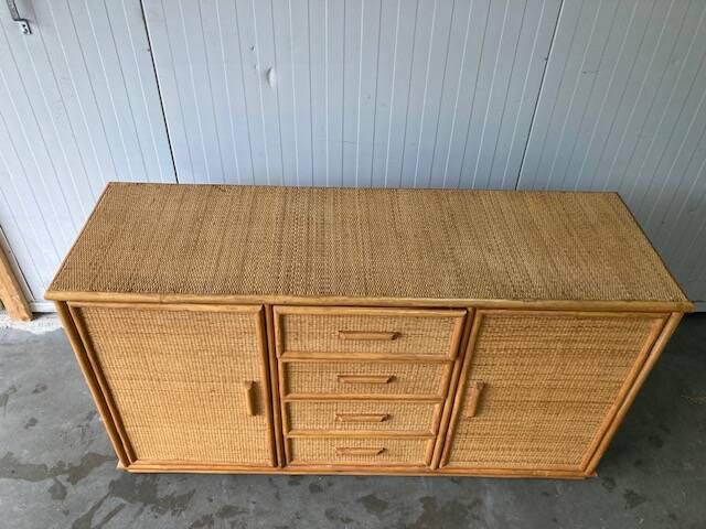 Vintage rattan sideboard in Roche Bobois style