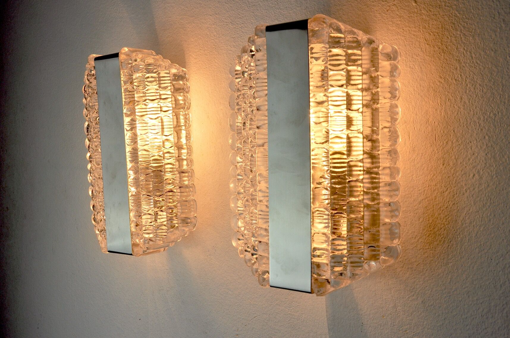 Pair of wall lamps by Kaiser Leuchten, frosted glass, Germany, 1960
