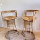 Paire Tabouret haut rotin – création Roger Coster, 1970