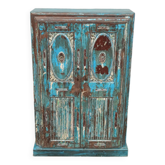 Old blue wooden cabinet with beautiful patina