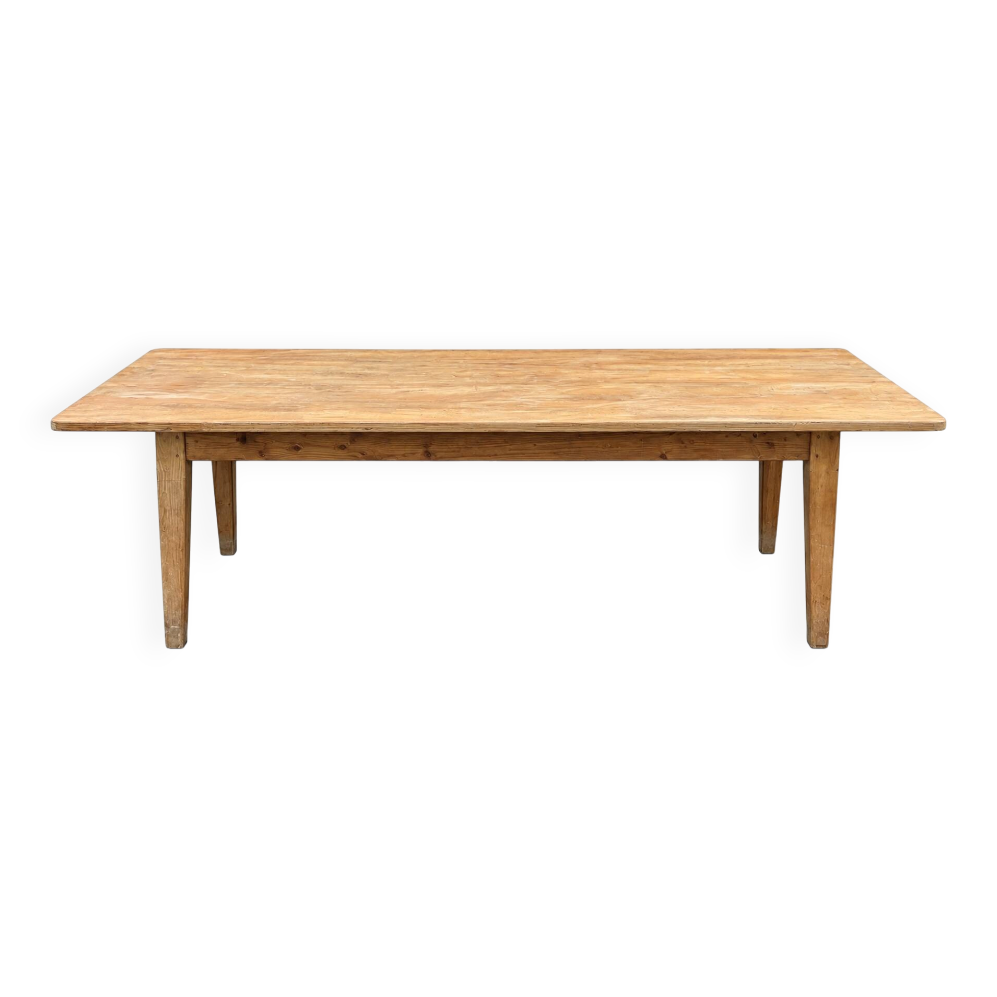 Large table 3 metres, tapered wooden legs, sanded top.