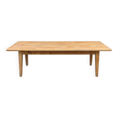 Grande table 3 mètres, pieds fuselés bois, plateau poncé