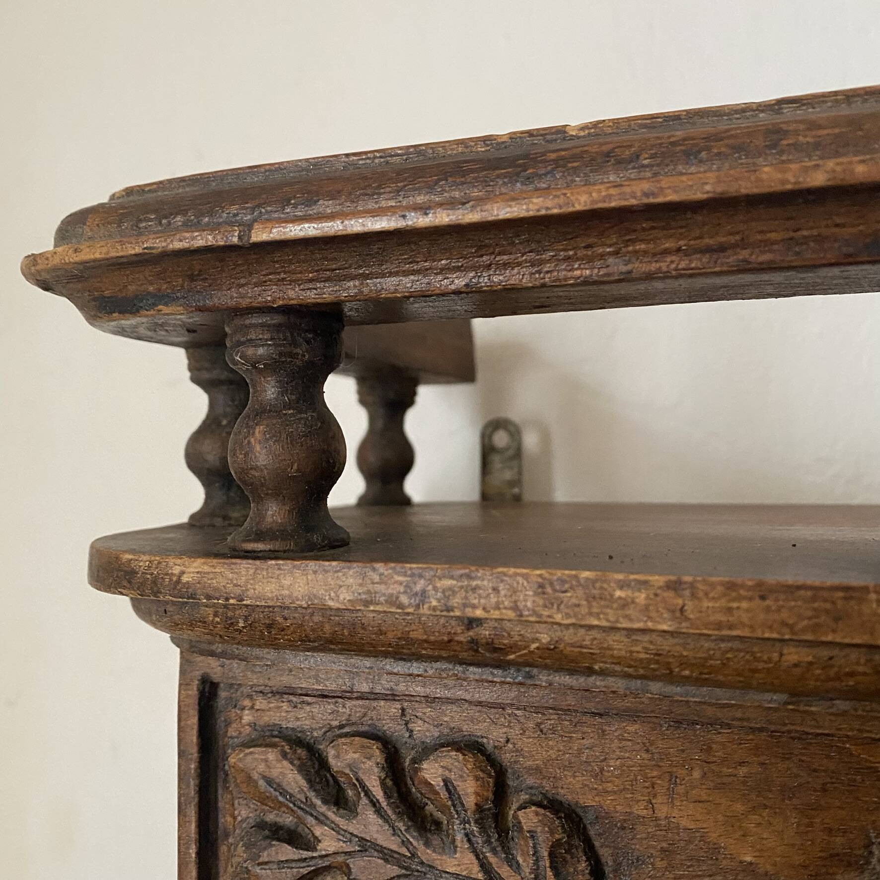 Old carved wooden kitchen shelf