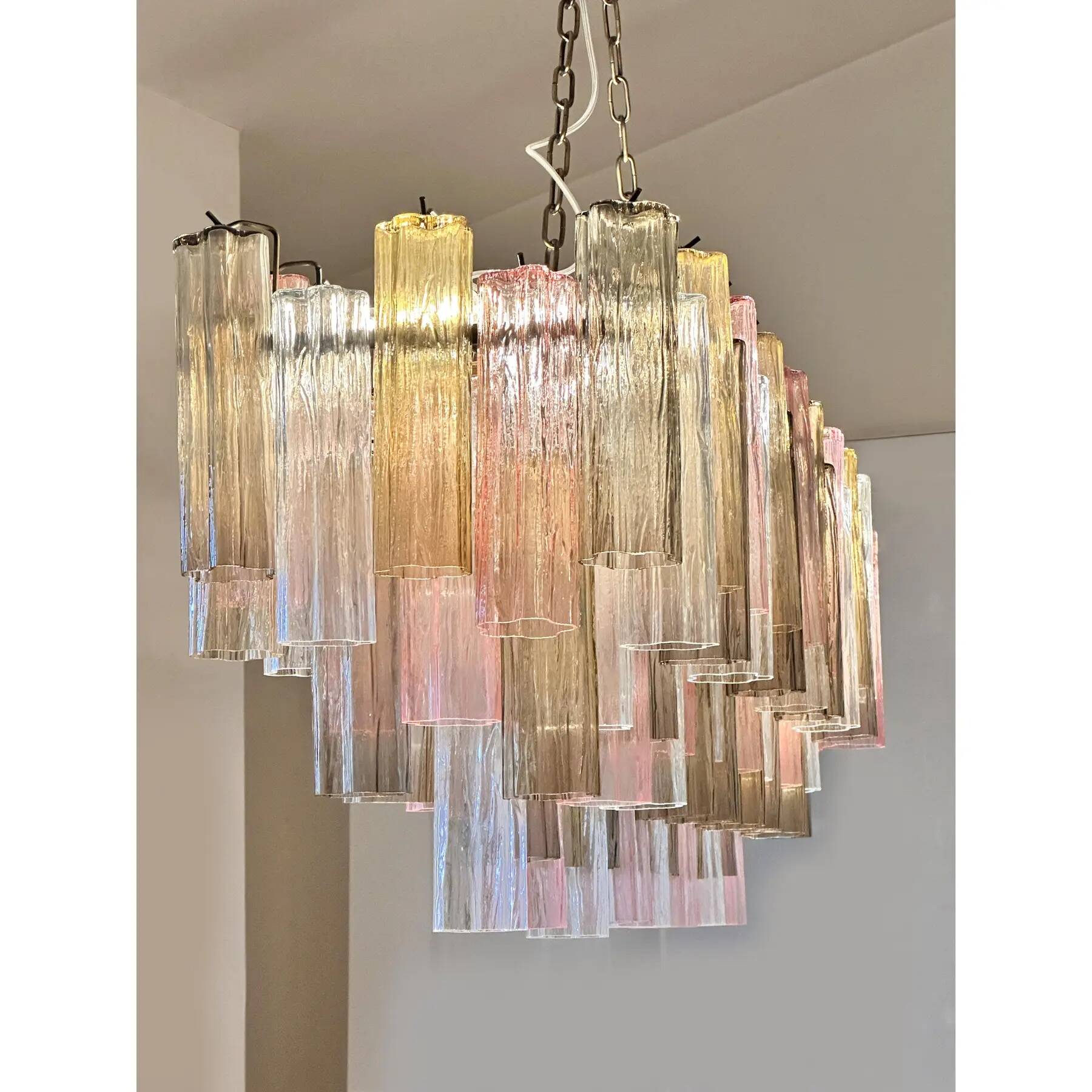 Contemporary Huge Rectangular "Tronchi" Murano Glass Burnished Chandelier