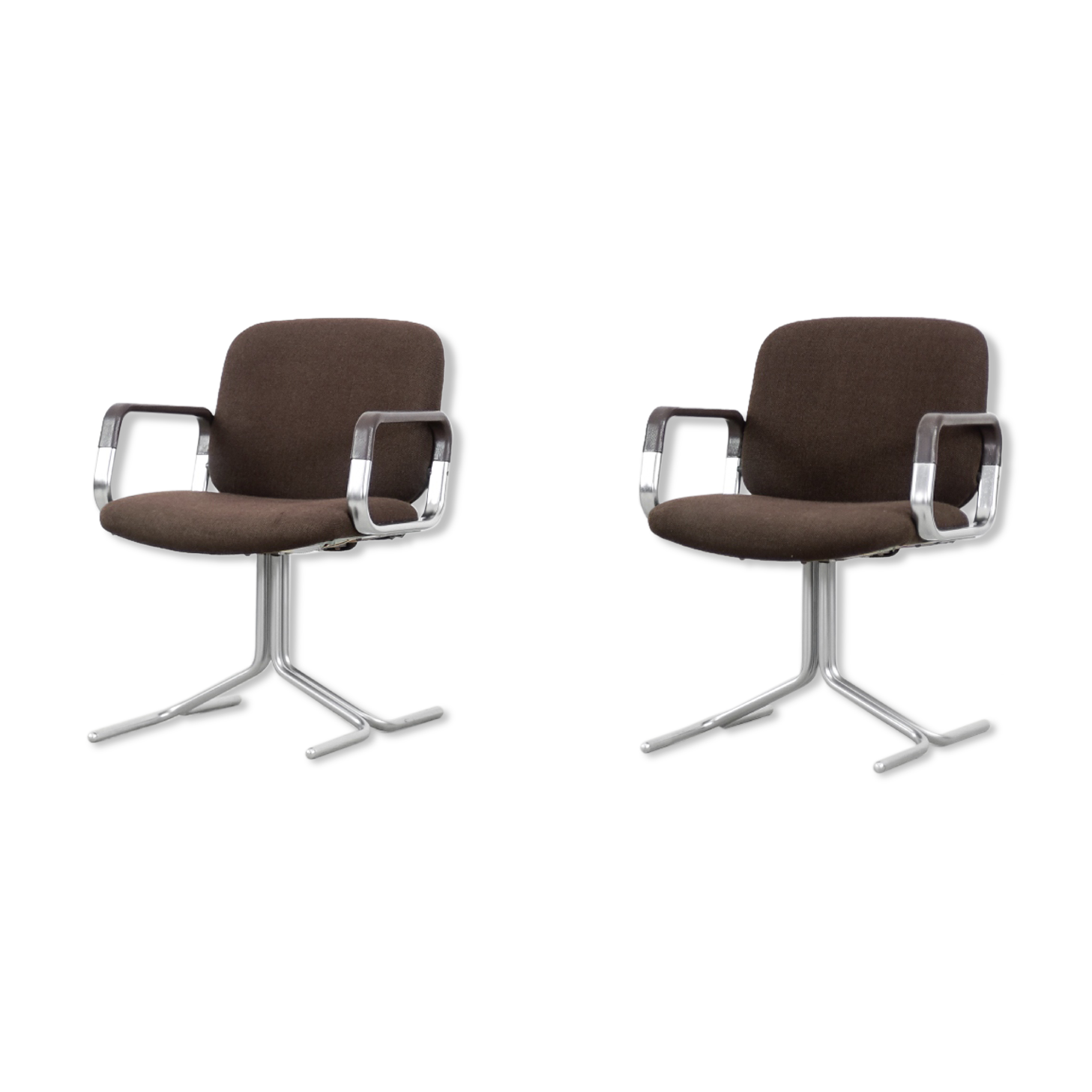 Mid-Century Modern Vintage Brown Aluminum German Chairs by Mauser, 1970s, Set of 2