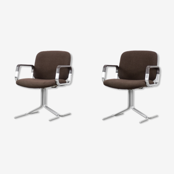 Mid-Century Modern Vintage Brown Aluminum German Chairs by Mauser, 1970s, Set of 2