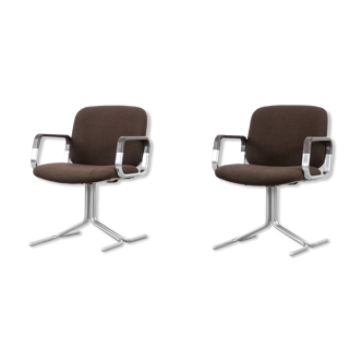 Mid-Century Modern Vintage Brown Aluminum German Chairs by Mauser, 1970s, Set of 2