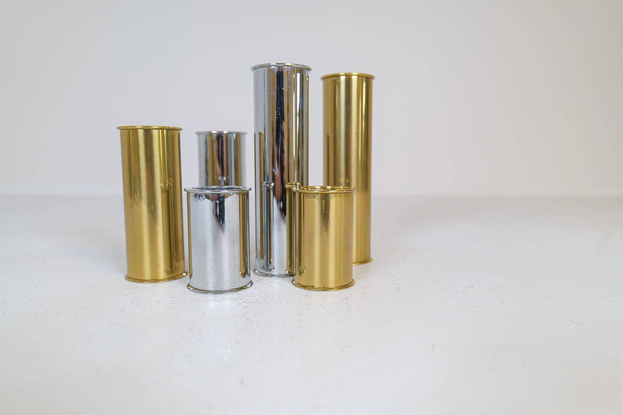 Modern Swedish candle holders in brass and steel, Englesson, Sweden, 1970s