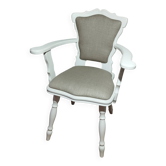 Fauteuil romantique rénové – Chêne massif, blanc satiné & lin naturel