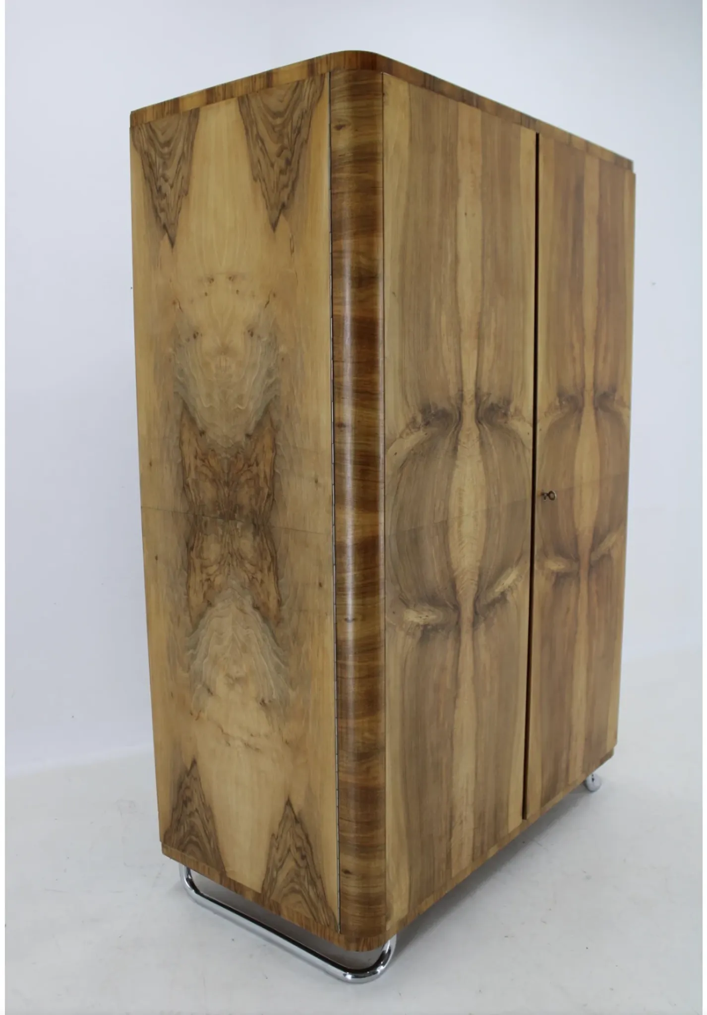 Restored Bauhaus wardrobe from the 1930s in walnut, Czechoslovakia.