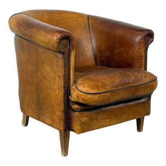 Vintage sheep leather tub club chair apeldoorn