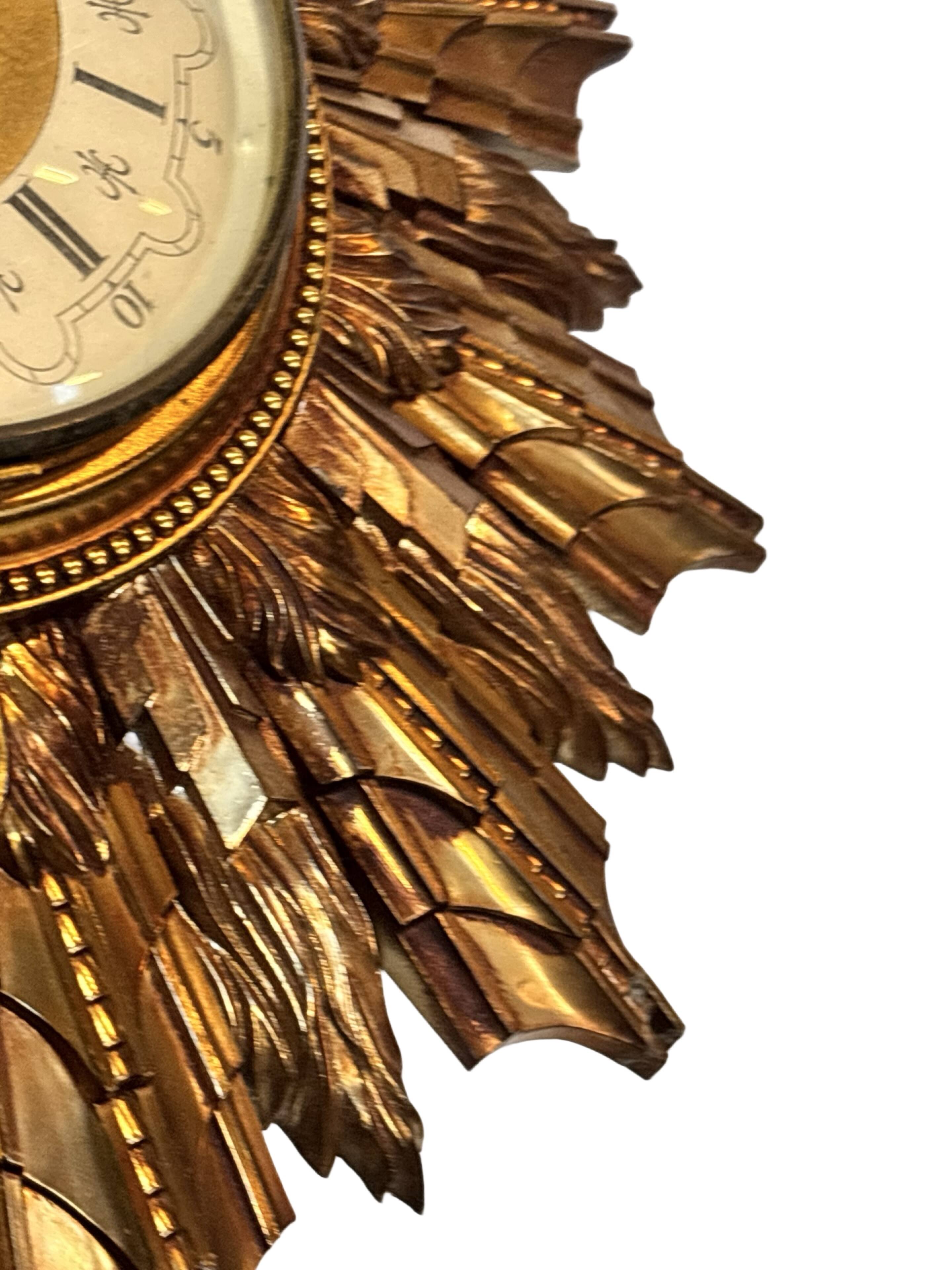 Vintage Hollywood Regency Goldleaf Sunburst Clock