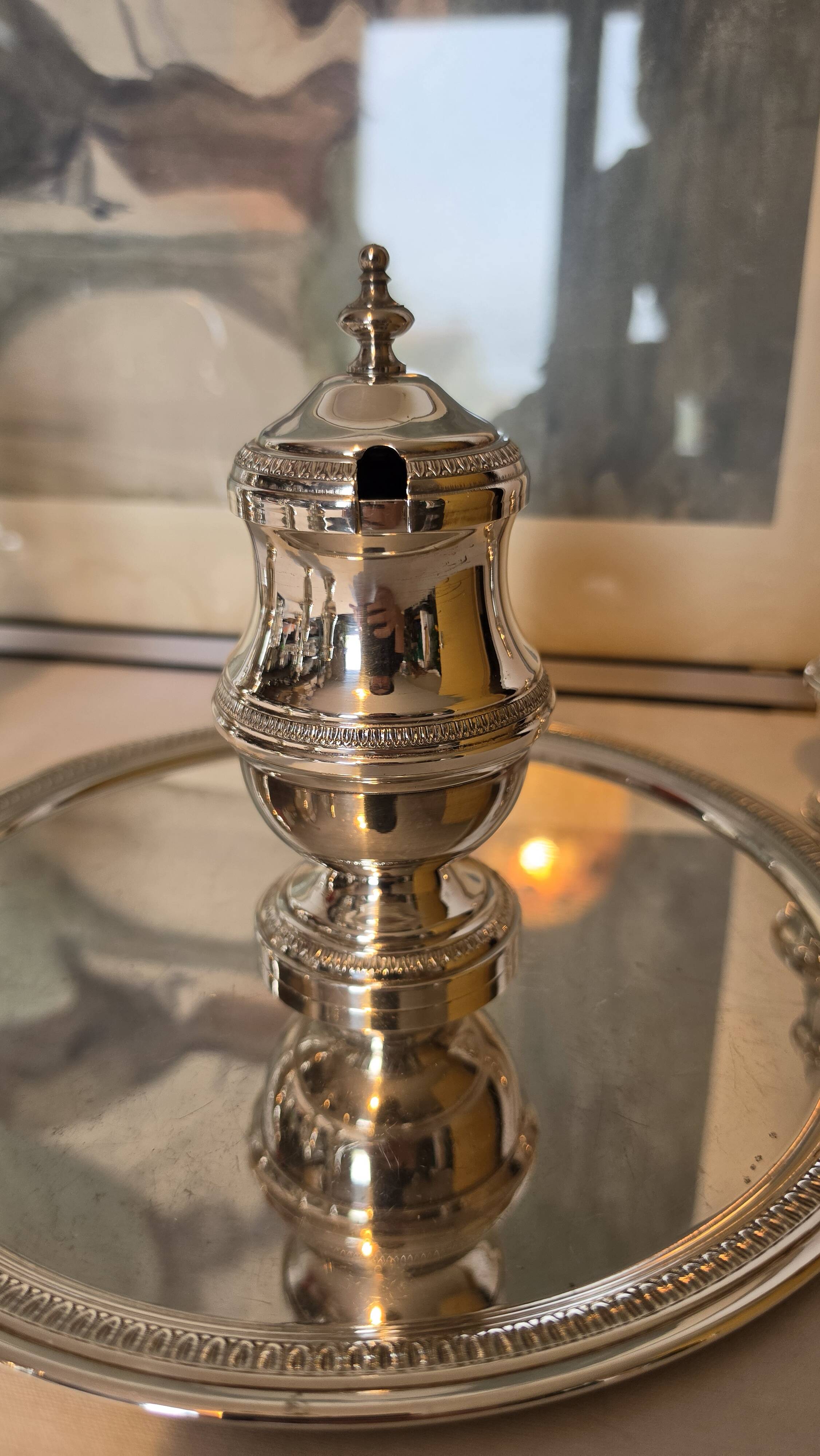 Exclusive 6-piece silver-plated spice service, classic Georgian style.