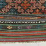 6x9 Blue & Green Striped Kilim Rug, 180x271Cm