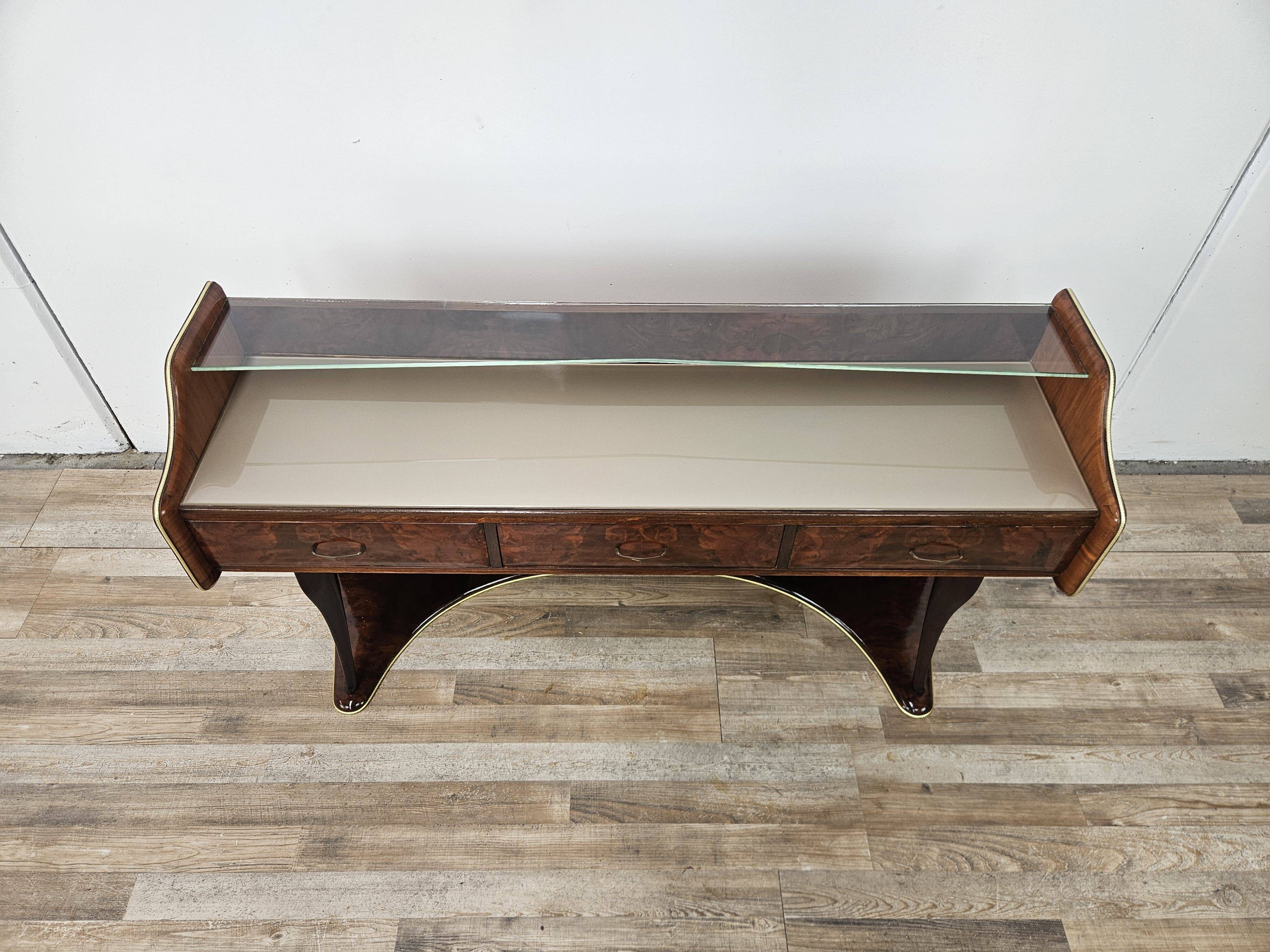 Burl wood dressing table with double glass shelf