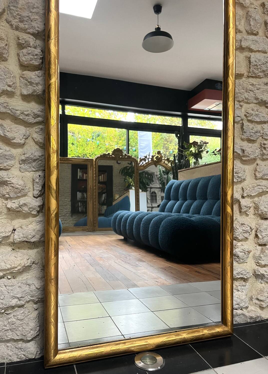 Antique mirror, 145/68cm, gilded with gold leaf and mercury.