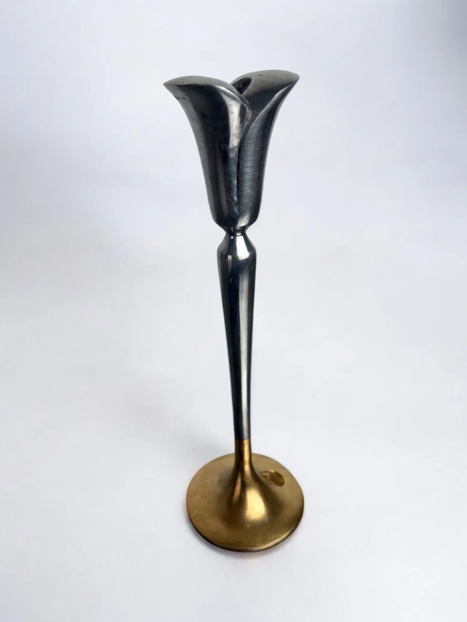 Brutalist candlestick by Art3, brass & aluminium, Spain, 1970s
