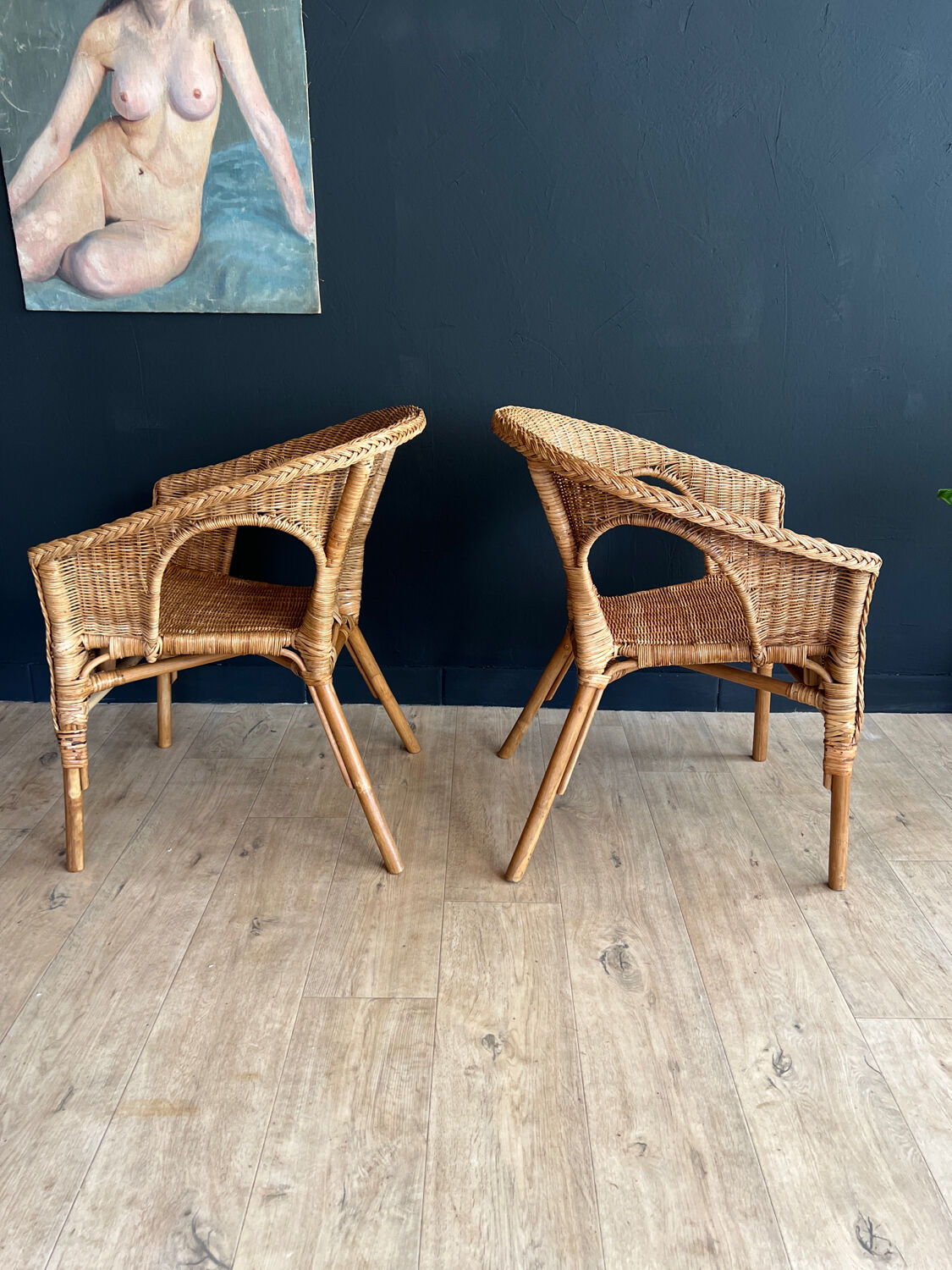Paire de fauteuils en rotin et osier