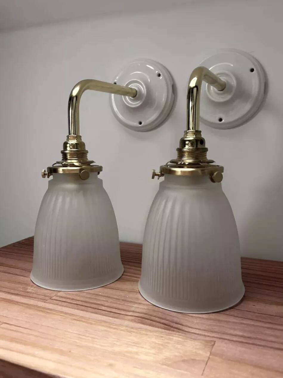 Pair of ribbed glass wall sconces