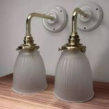 Pair of ribbed glass wall sconces