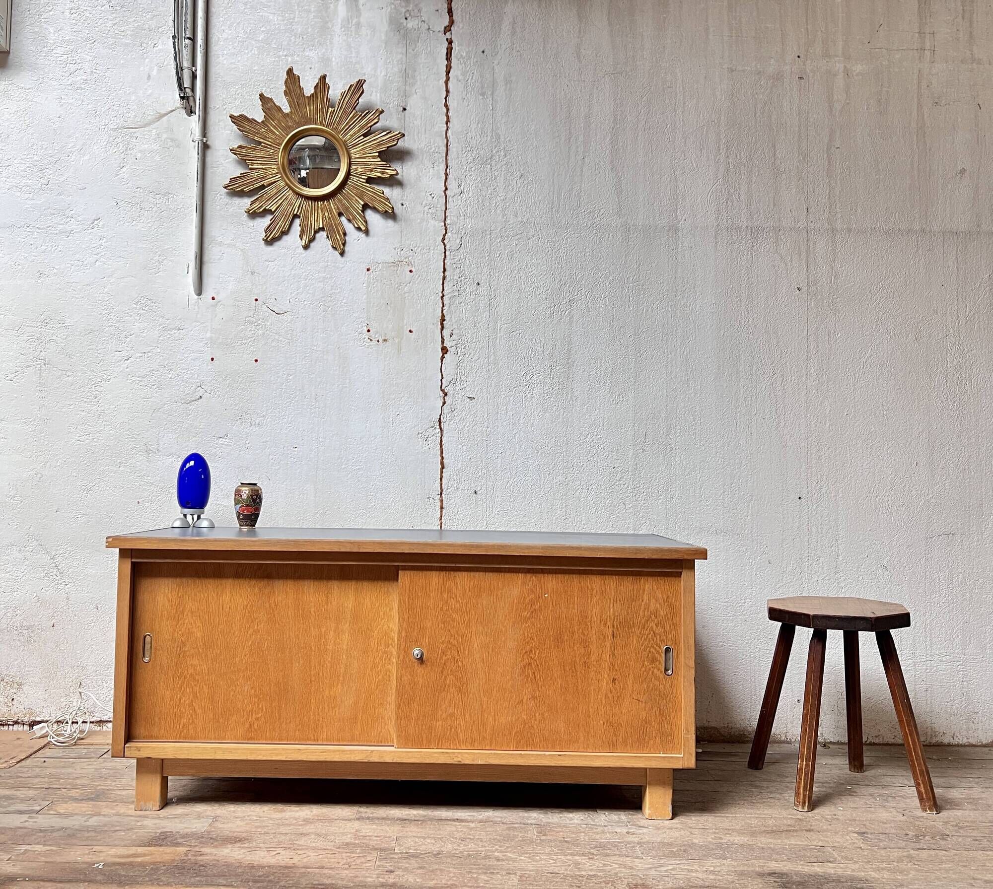 Vintage TV / hi-fi cabinet sideboard - oak - 50/60 - French modernist