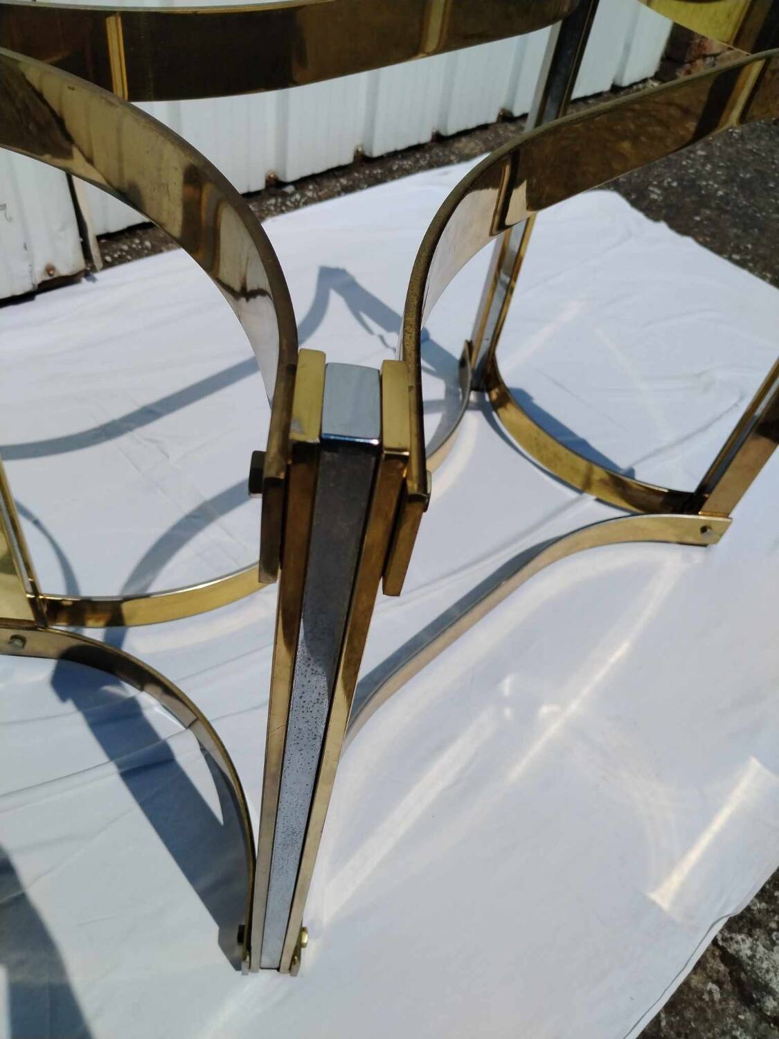 Vintage dining table golden brass chrome glass