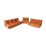 Set of 3 togo sofas in orange fabric model designed by Michel Ducaroy 1973