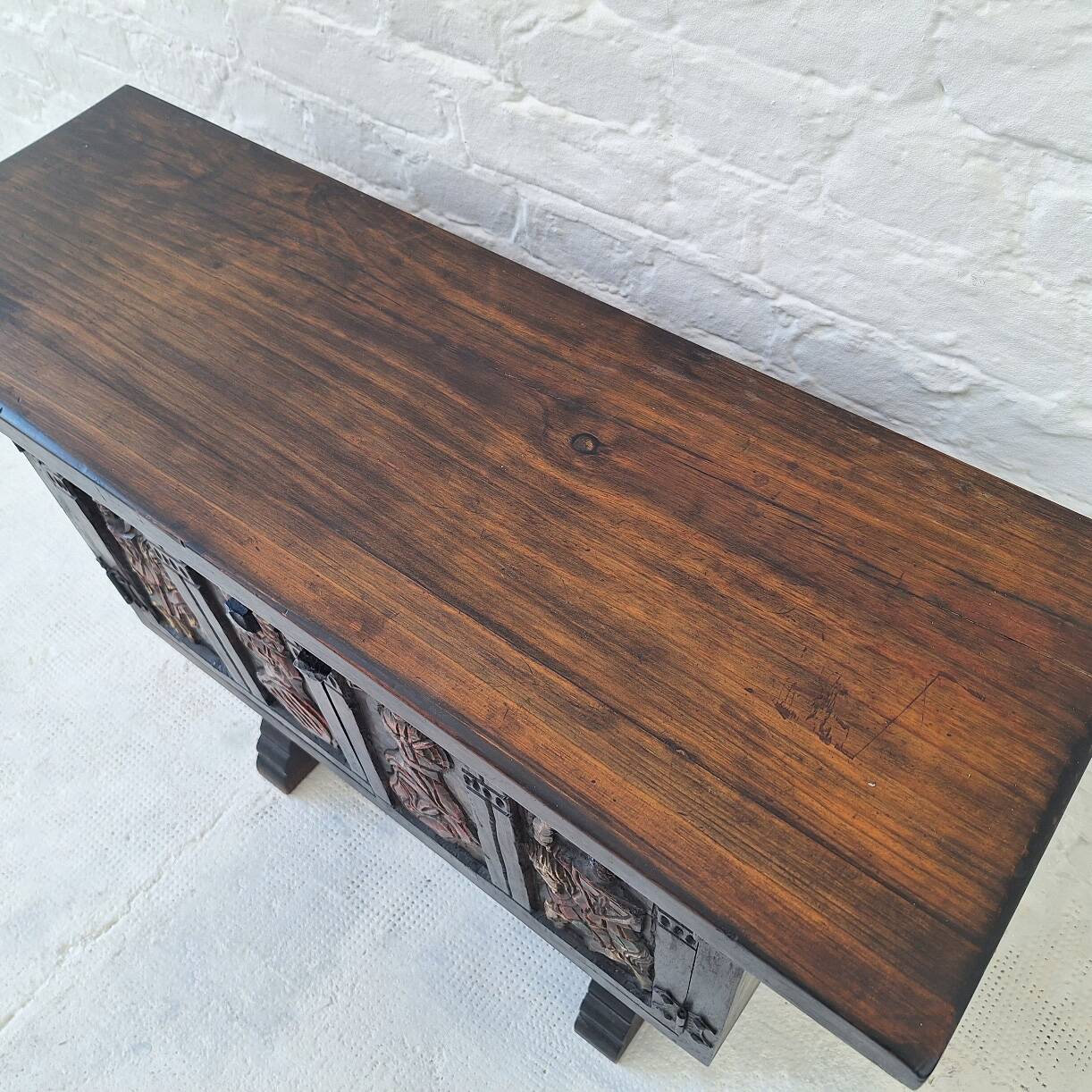 Arts of México Spanish colonial carved  painted console / sideboard, 1940s