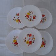 Set de 6 assiettes fleurs orange & jaune Arcopal France Vintage