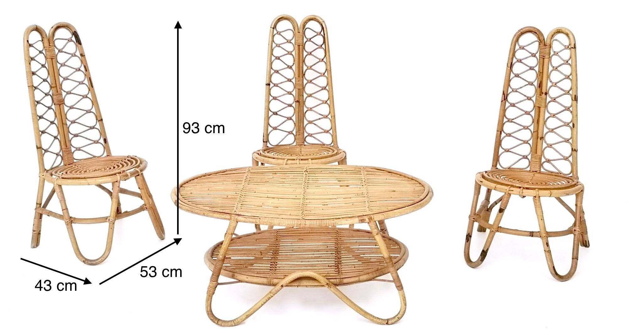 Set of Three Vintage Bamboo Garden Chairs, Italy