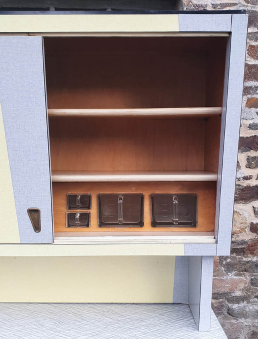 Yellow and grey formica buffet, Plastilux, vintage, 60s