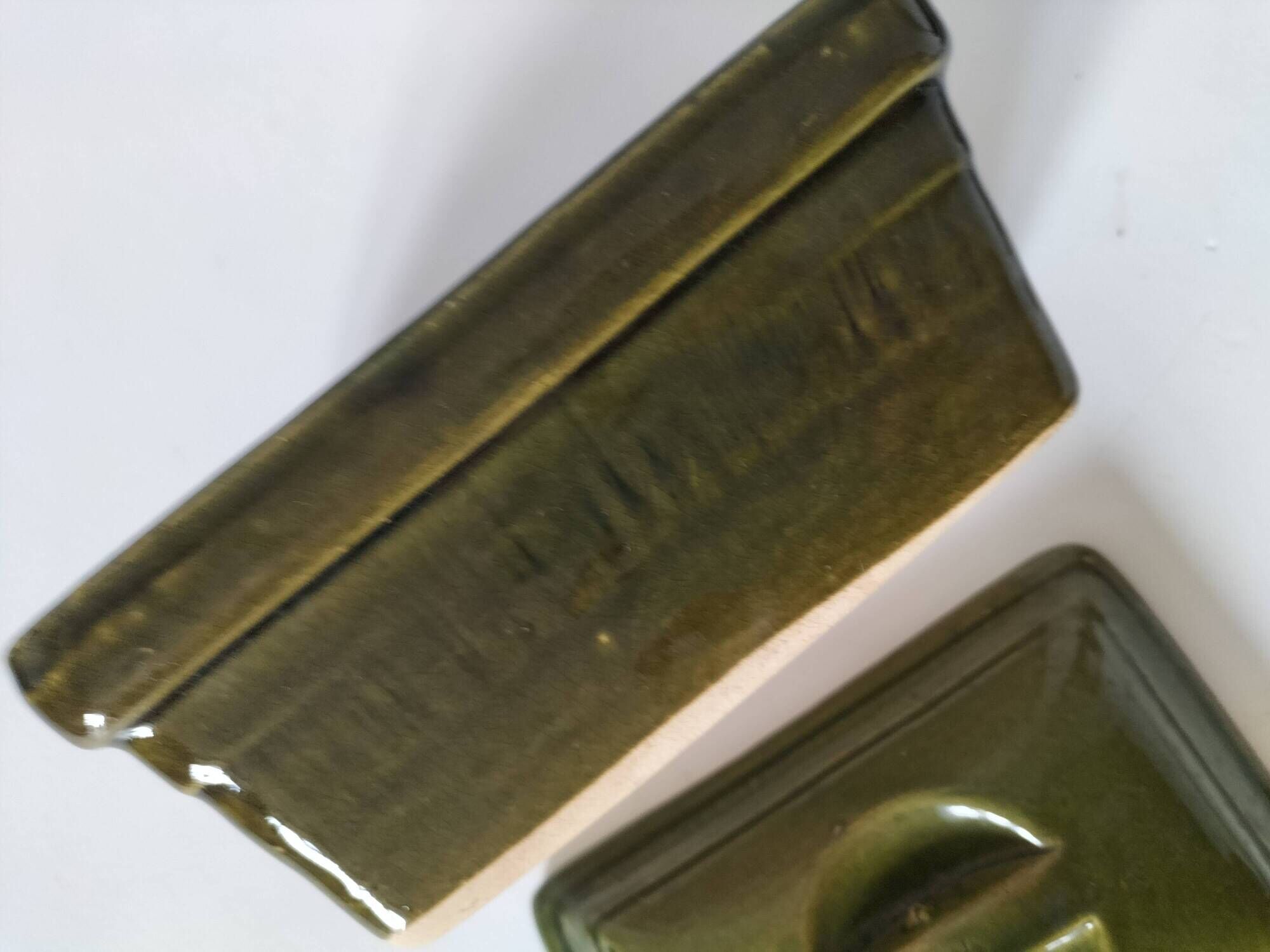 Small terrine in olive green glazed earthenware
